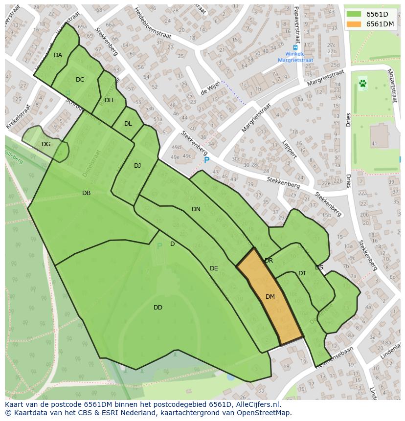 Afbeelding van het postcodegebied 6561 DM op de kaart.