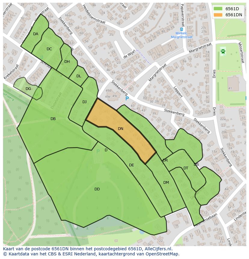 Afbeelding van het postcodegebied 6561 DN op de kaart.