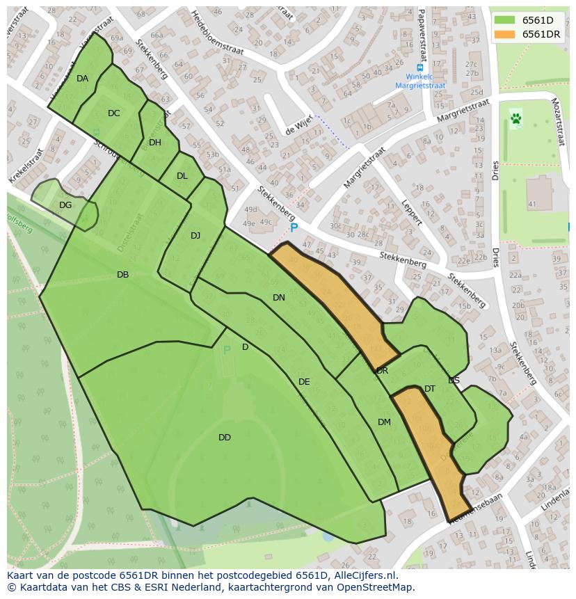 Afbeelding van het postcodegebied 6561 DR op de kaart.