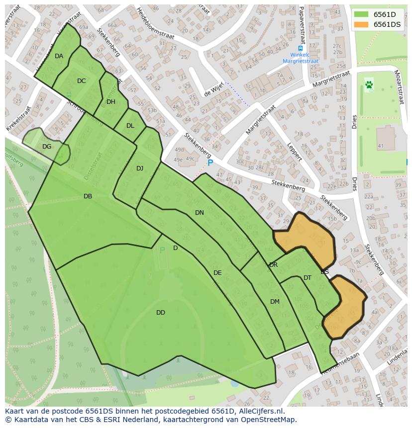 Afbeelding van het postcodegebied 6561 DS op de kaart.