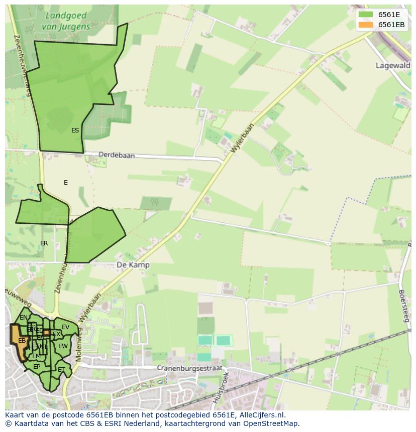 Afbeelding van het postcodegebied 6561 EB op de kaart.