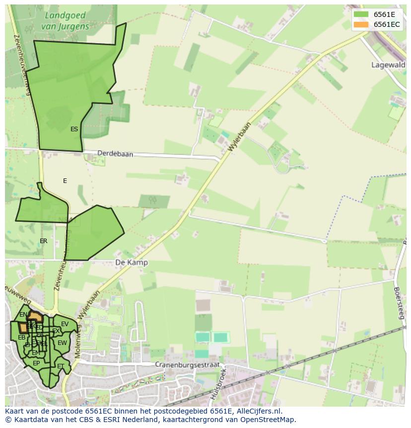 Afbeelding van het postcodegebied 6561 EC op de kaart.