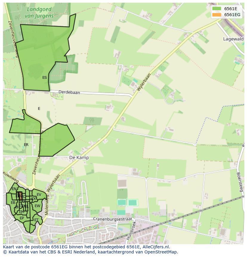 Afbeelding van het postcodegebied 6561 EG op de kaart.