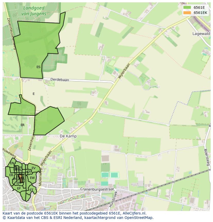 Afbeelding van het postcodegebied 6561 EK op de kaart.