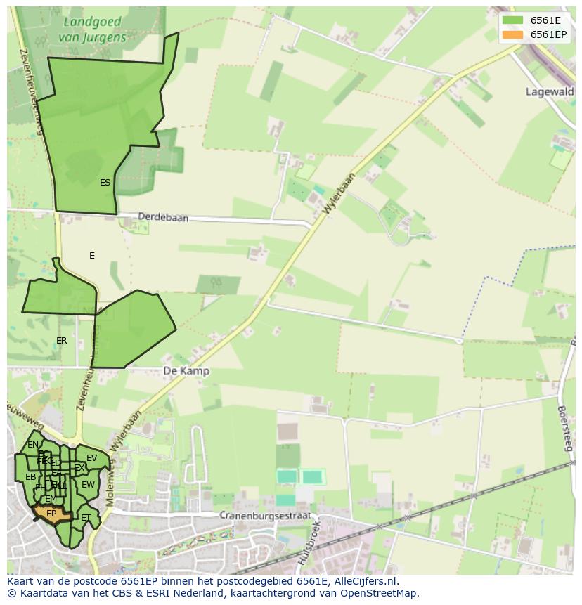 Afbeelding van het postcodegebied 6561 EP op de kaart.