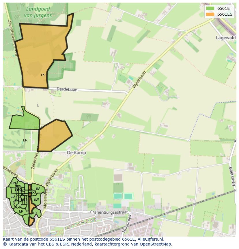Afbeelding van het postcodegebied 6561 ES op de kaart.