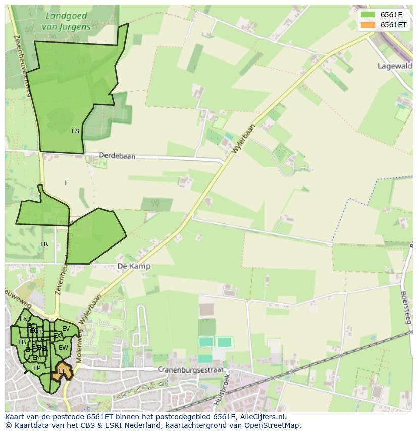 Afbeelding van het postcodegebied 6561 ET op de kaart.