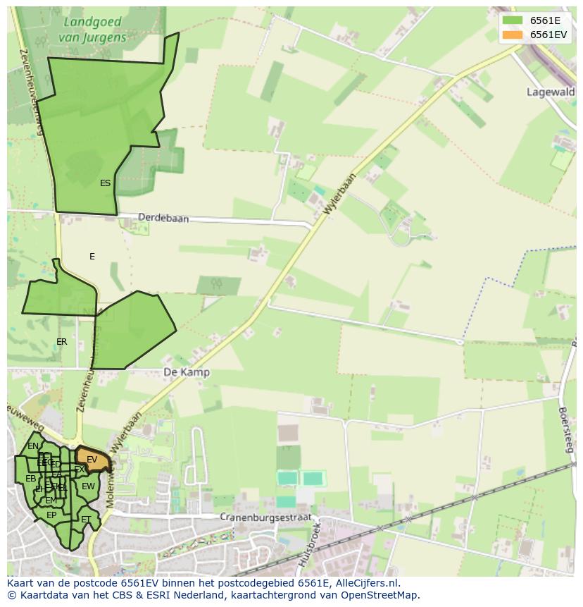 Afbeelding van het postcodegebied 6561 EV op de kaart.