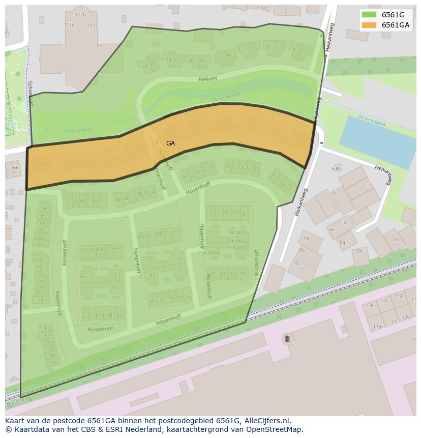 Afbeelding van het postcodegebied 6561 GA op de kaart.