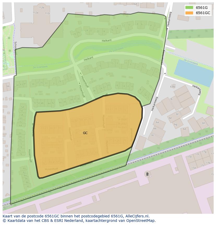 Afbeelding van het postcodegebied 6561 GC op de kaart.
