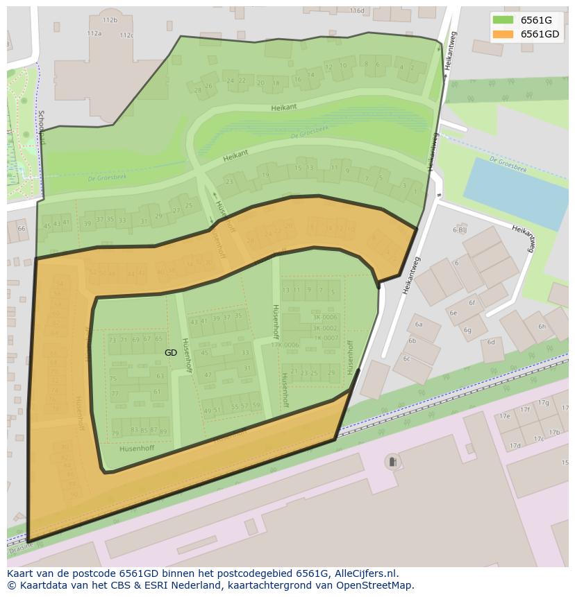 Afbeelding van het postcodegebied 6561 GD op de kaart.