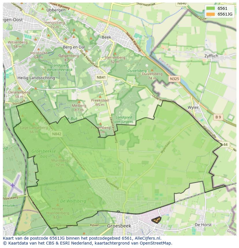 Afbeelding van het postcodegebied 6561 JG op de kaart.