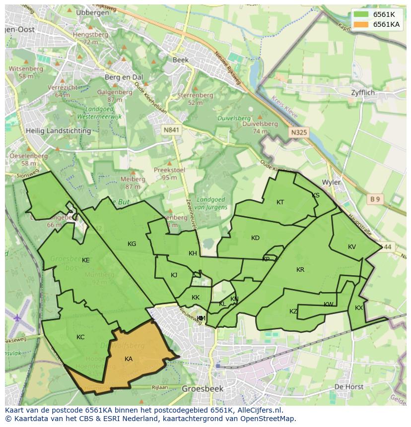 Afbeelding van het postcodegebied 6561 KA op de kaart.