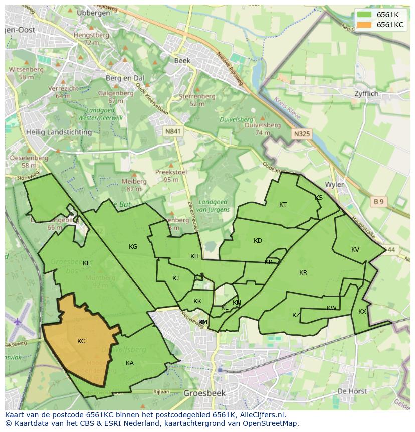 Afbeelding van het postcodegebied 6561 KC op de kaart.