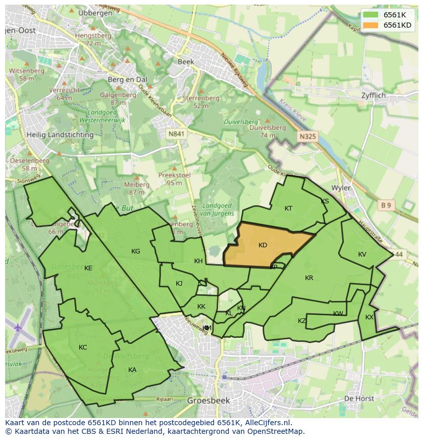 Afbeelding van het postcodegebied 6561 KD op de kaart.