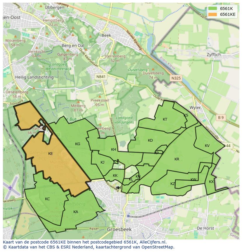 Afbeelding van het postcodegebied 6561 KE op de kaart.