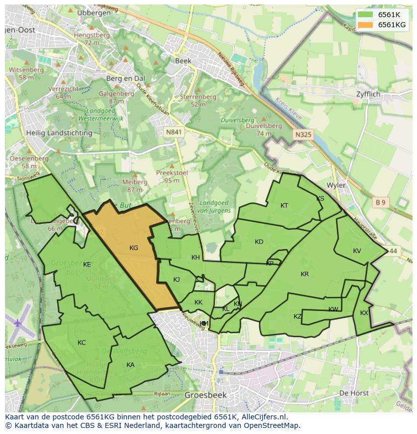 Afbeelding van het postcodegebied 6561 KG op de kaart.