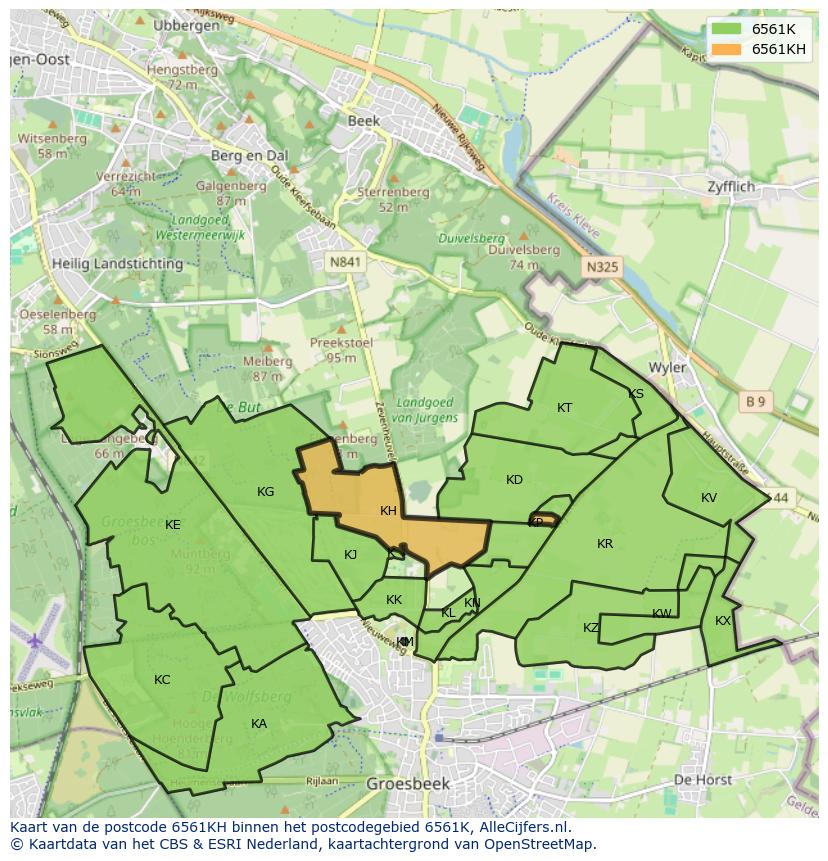 Afbeelding van het postcodegebied 6561 KH op de kaart.
