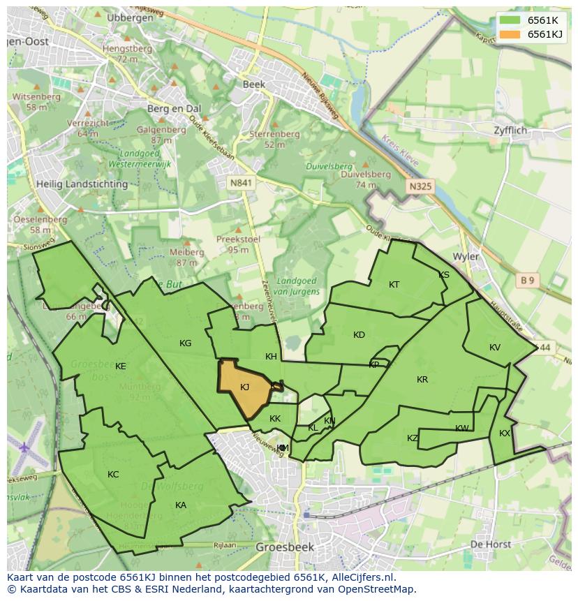 Afbeelding van het postcodegebied 6561 KJ op de kaart.