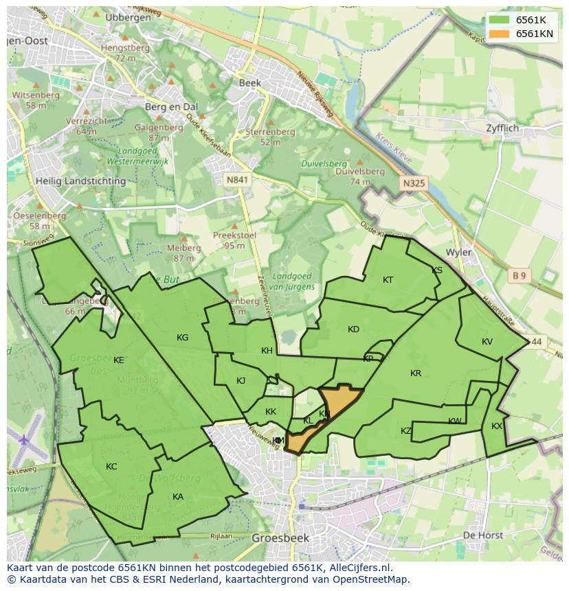 Afbeelding van het postcodegebied 6561 KN op de kaart.