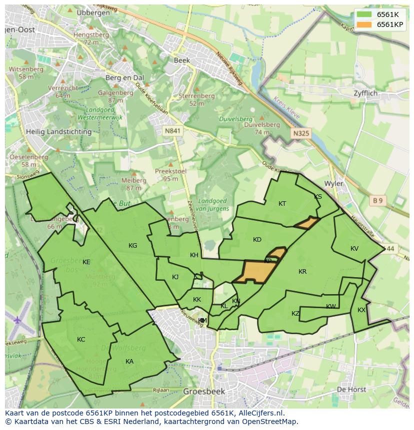 Afbeelding van het postcodegebied 6561 KP op de kaart.