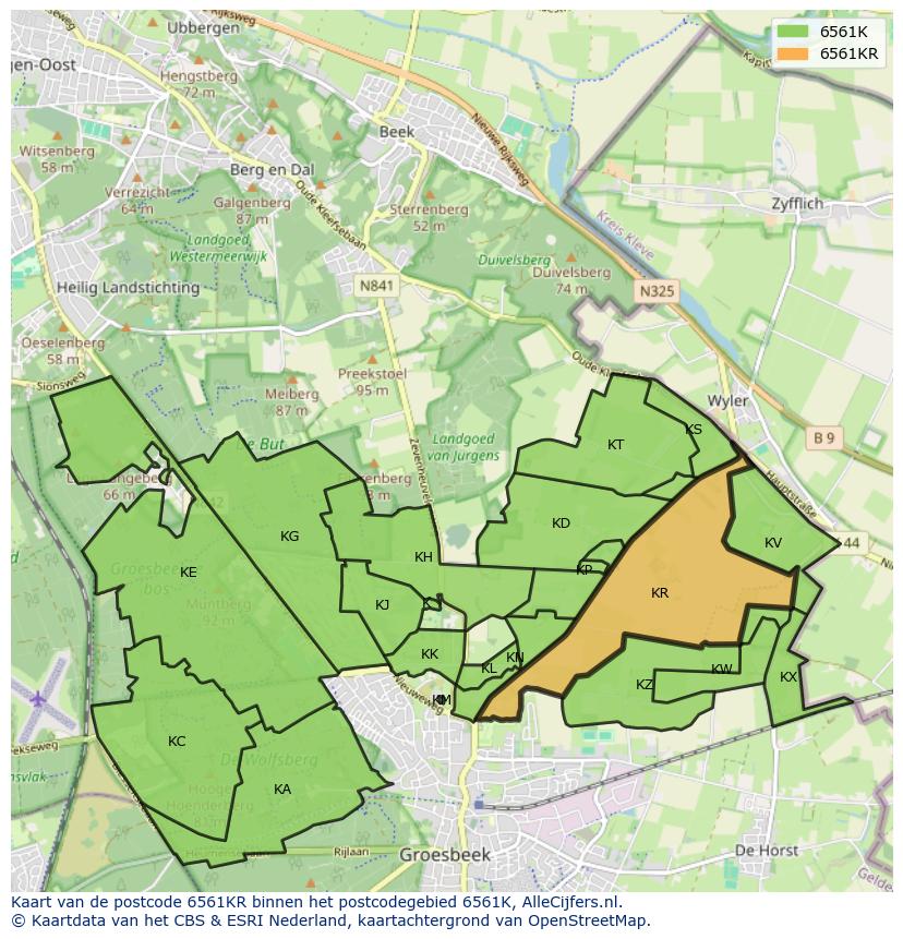 Afbeelding van het postcodegebied 6561 KR op de kaart.