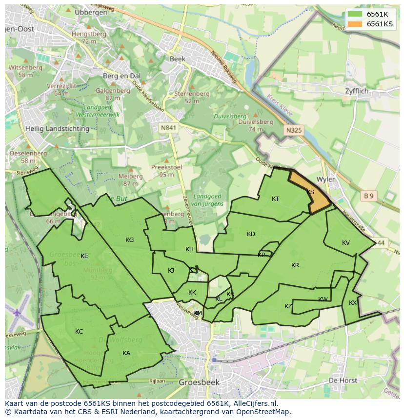 Afbeelding van het postcodegebied 6561 KS op de kaart.