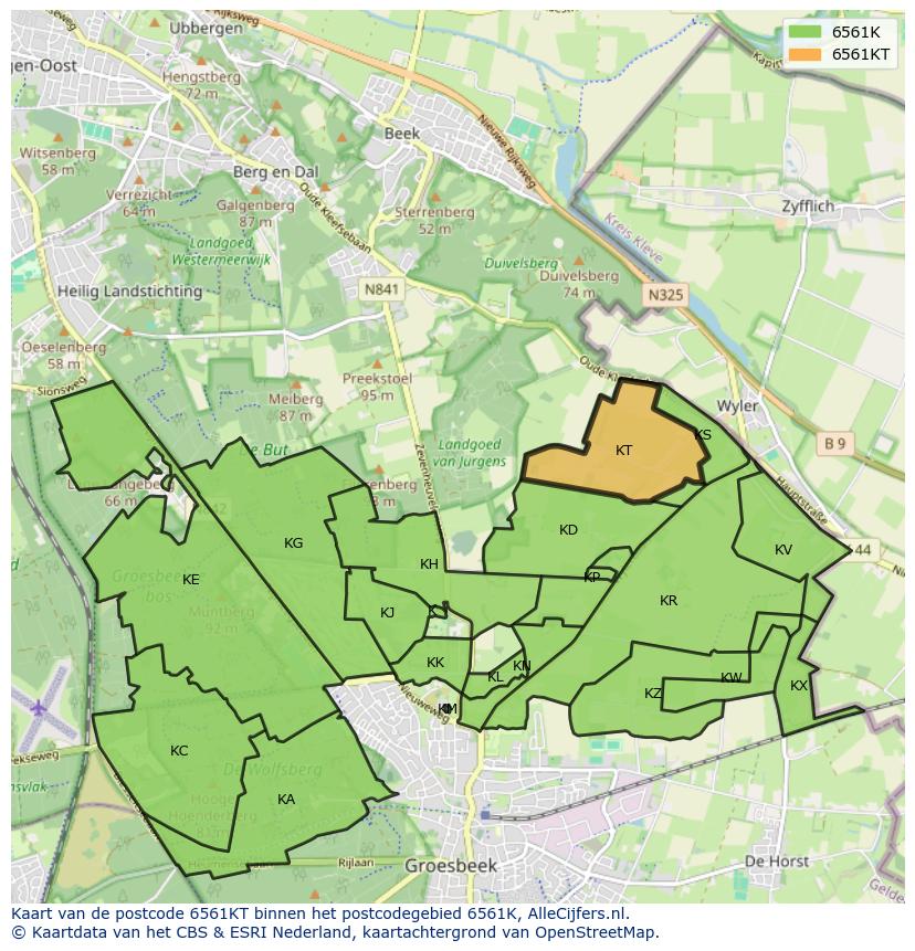 Afbeelding van het postcodegebied 6561 KT op de kaart.
