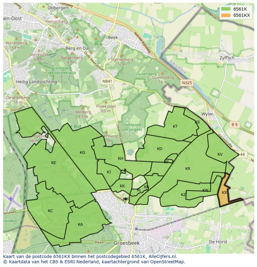 Afbeelding van het postcodegebied 6561 KX op de kaart.