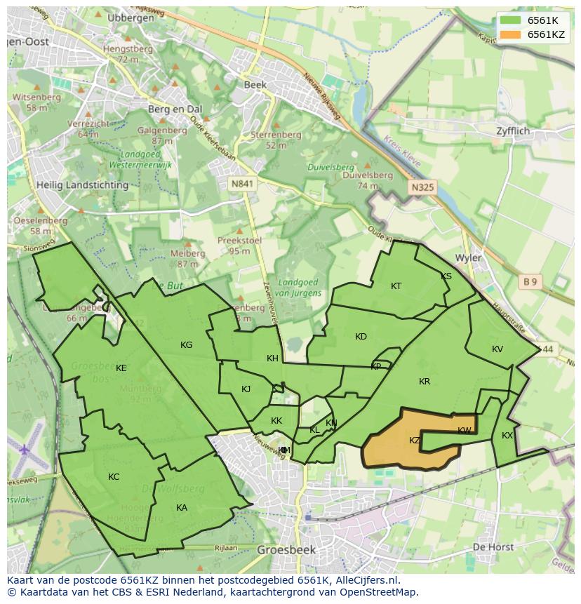 Afbeelding van het postcodegebied 6561 KZ op de kaart.