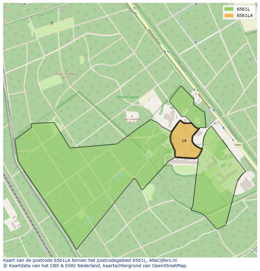 Afbeelding van het postcodegebied 6561 LA op de kaart.