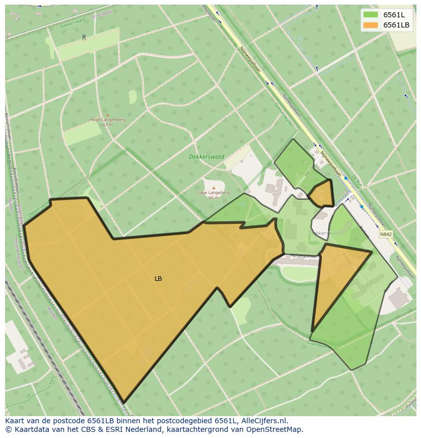 Afbeelding van het postcodegebied 6561 LB op de kaart.