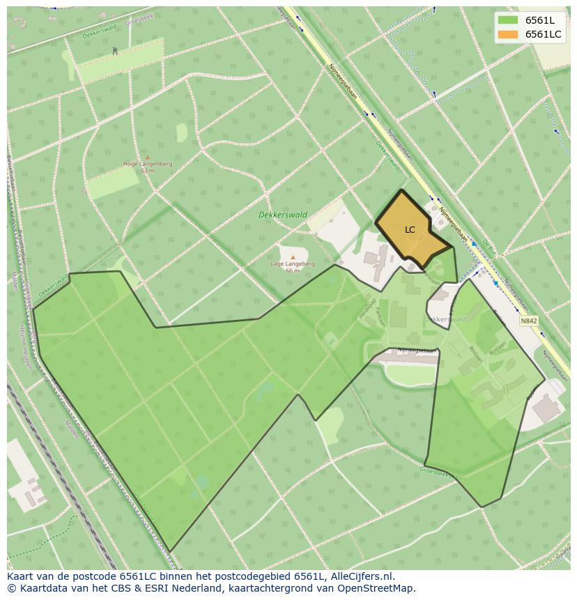 Afbeelding van het postcodegebied 6561 LC op de kaart.