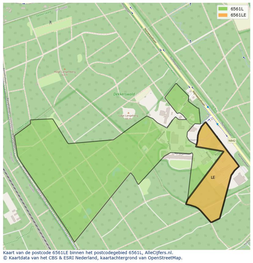 Afbeelding van het postcodegebied 6561 LE op de kaart.