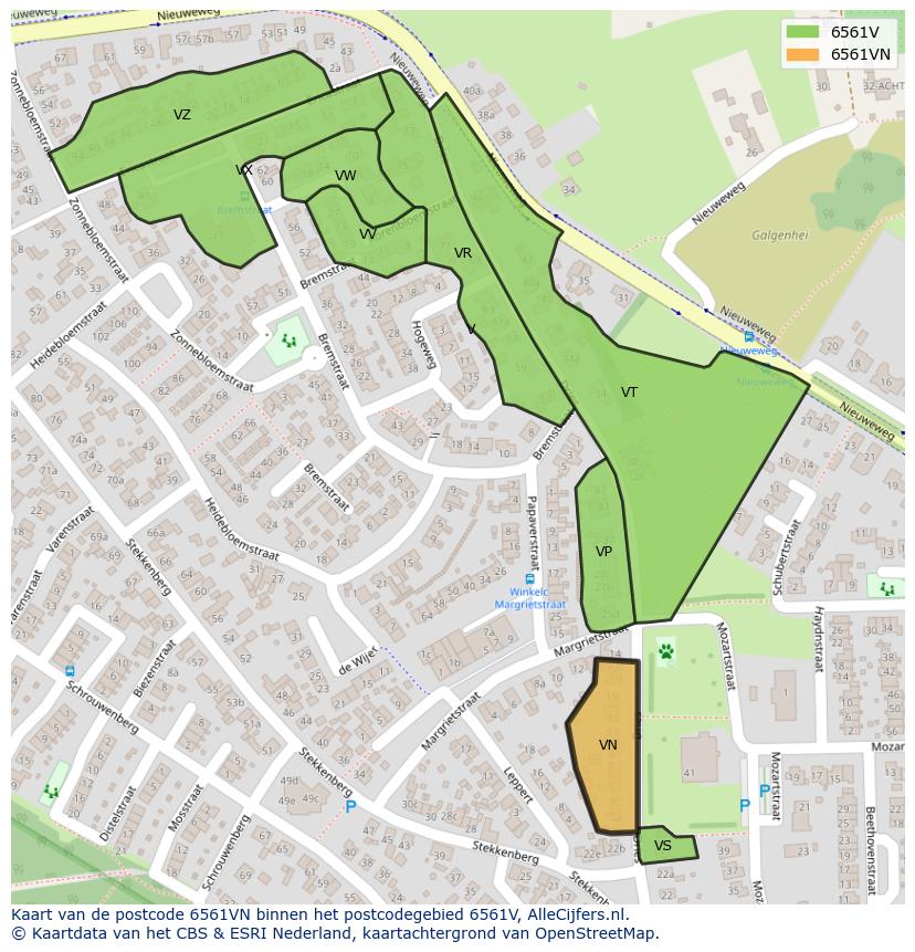 Afbeelding van het postcodegebied 6561 VN op de kaart.