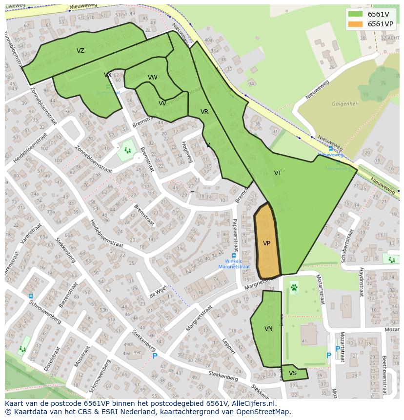 Afbeelding van het postcodegebied 6561 VP op de kaart.