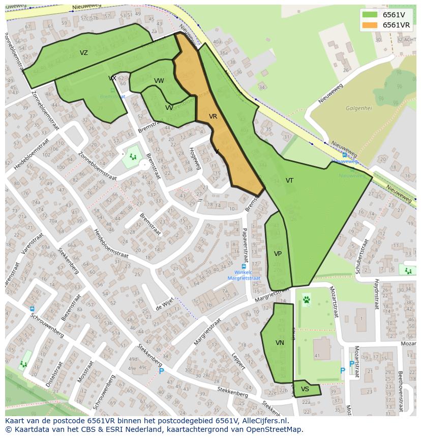 Afbeelding van het postcodegebied 6561 VR op de kaart.