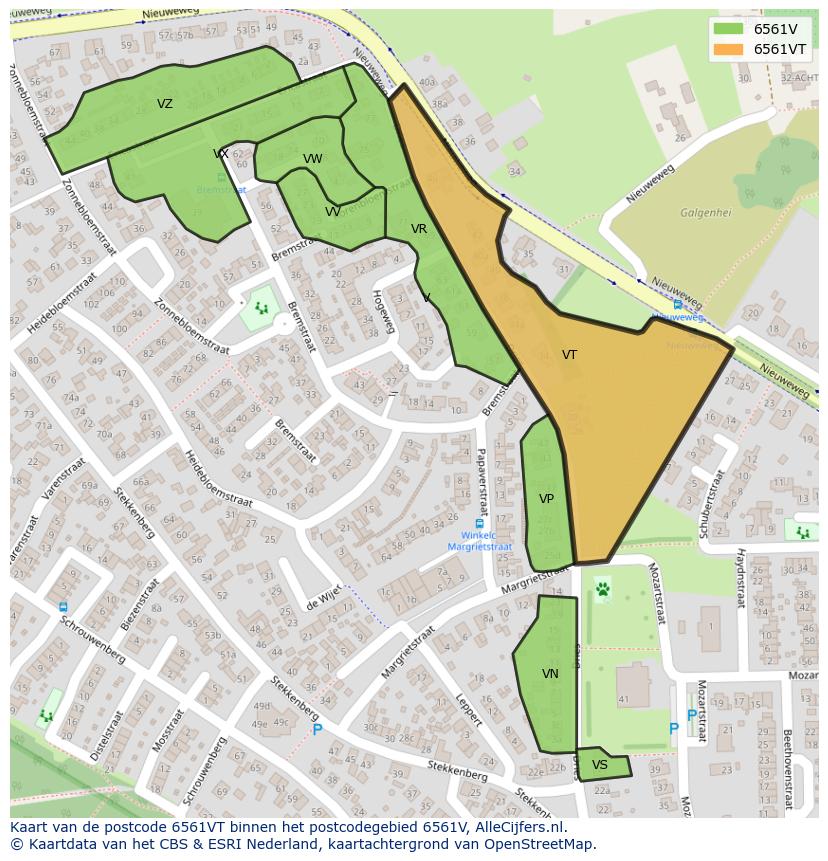Afbeelding van het postcodegebied 6561 VT op de kaart.