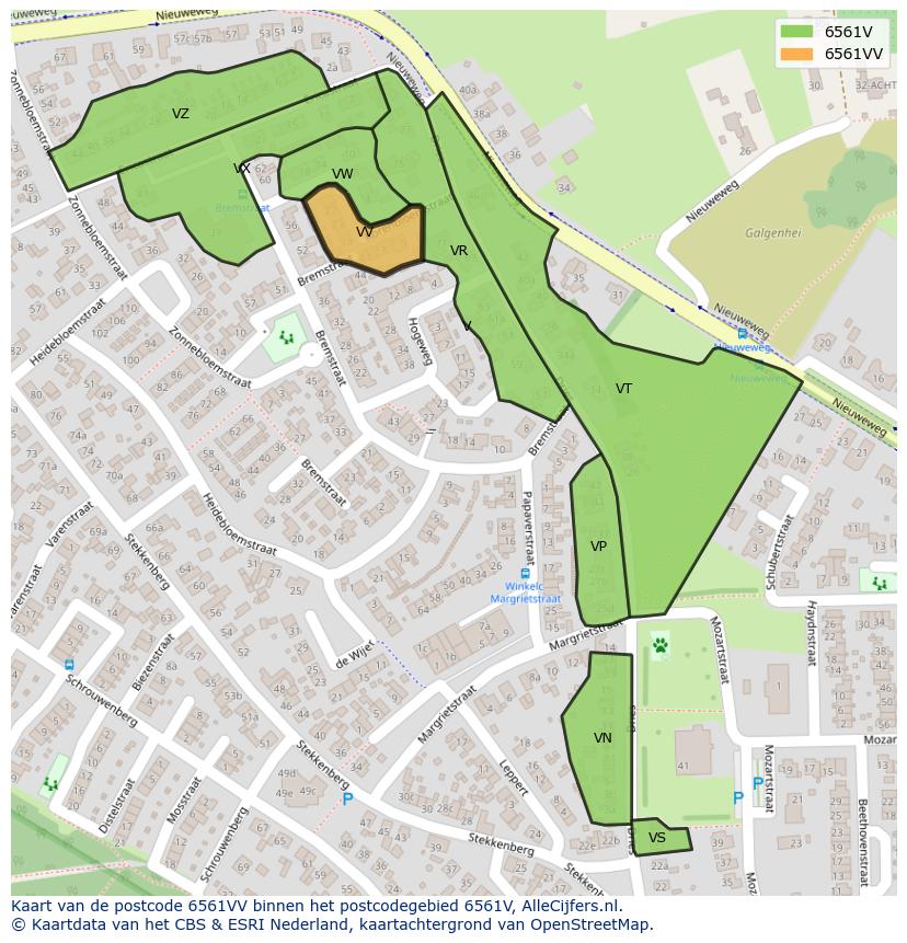 Afbeelding van het postcodegebied 6561 VV op de kaart.