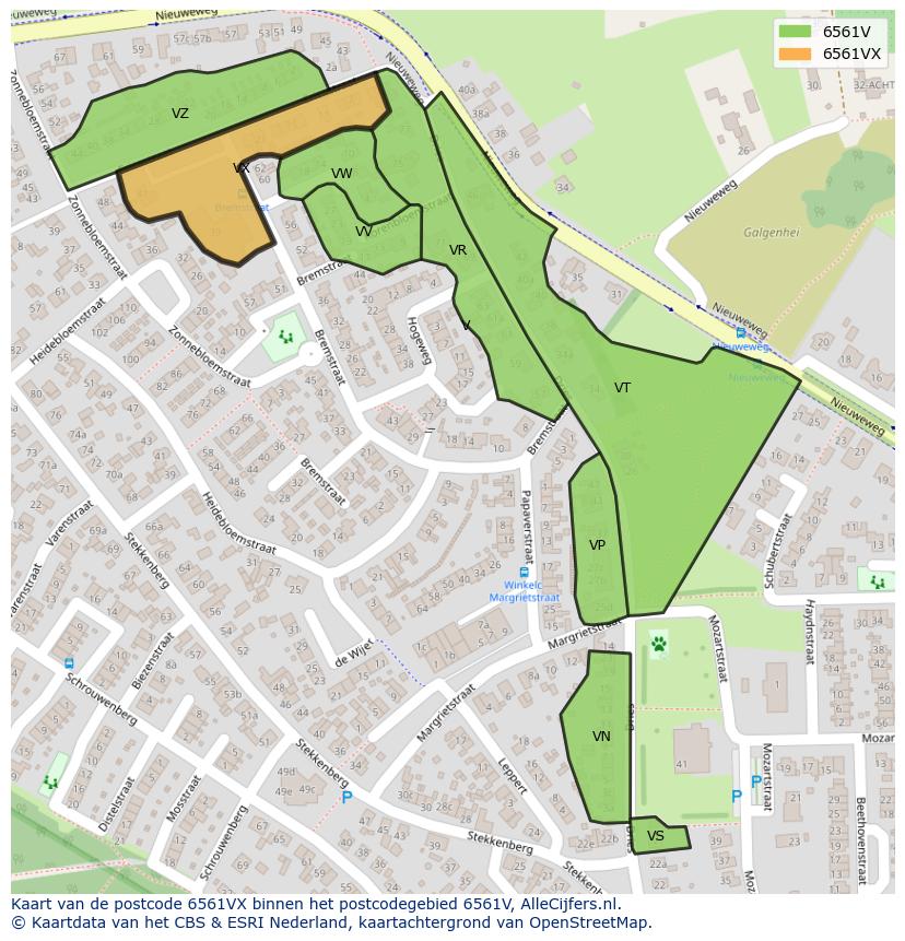 Afbeelding van het postcodegebied 6561 VX op de kaart.