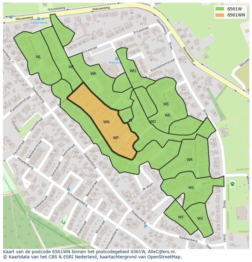 Afbeelding van het postcodegebied 6561 WN op de kaart.