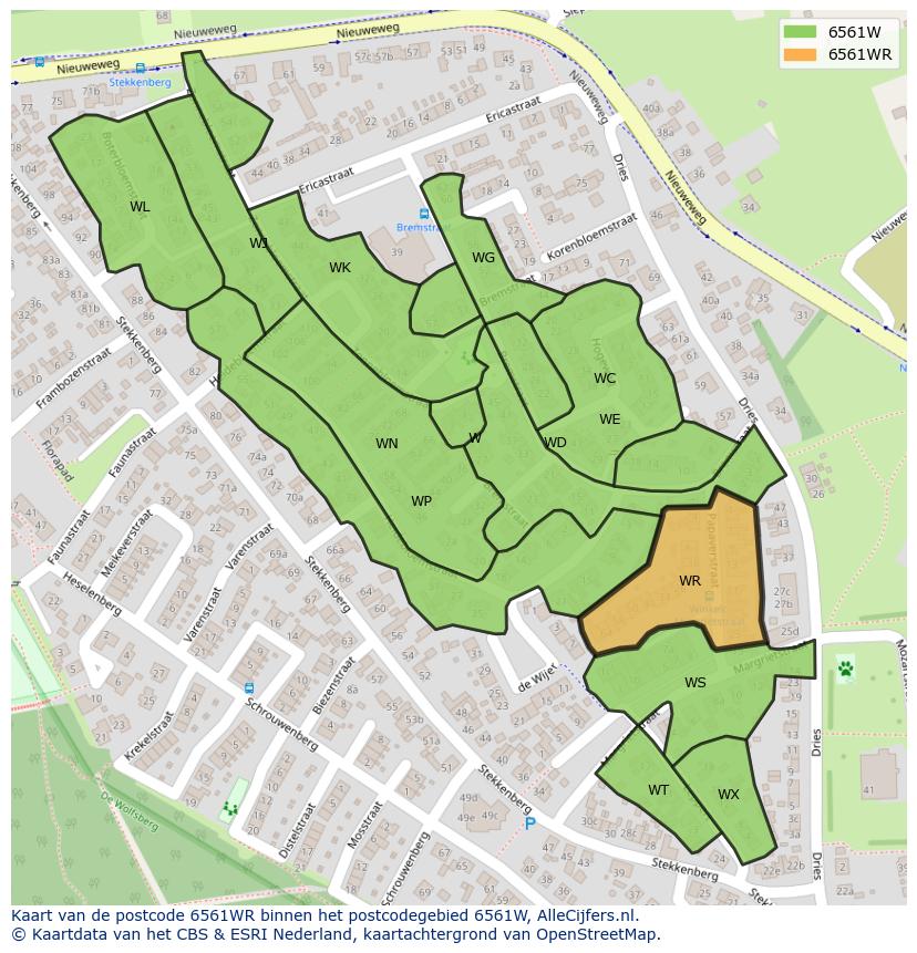 Afbeelding van het postcodegebied 6561 WR op de kaart.