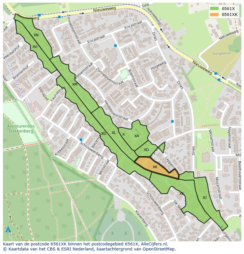 Afbeelding van het postcodegebied 6561 XK op de kaart.