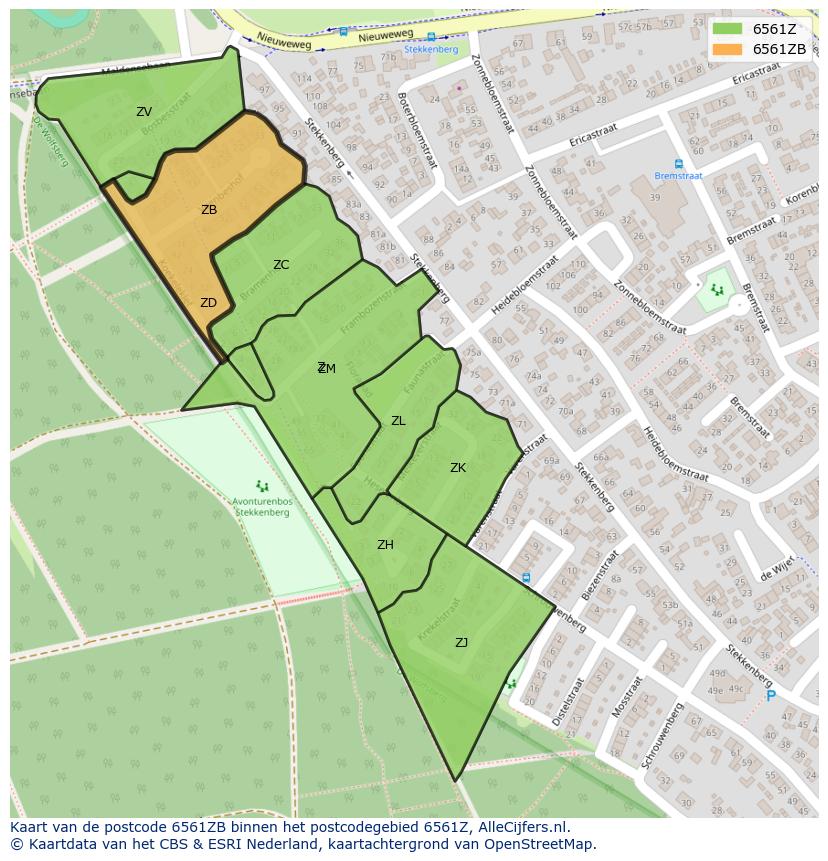 Afbeelding van het postcodegebied 6561 ZB op de kaart.