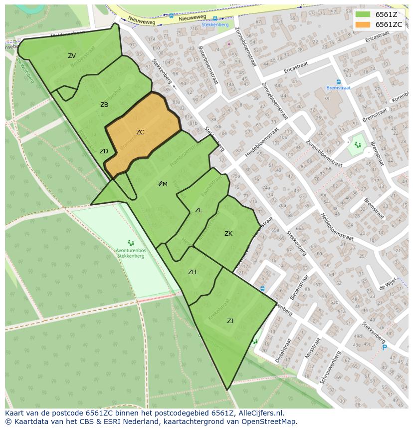 Afbeelding van het postcodegebied 6561 ZC op de kaart.