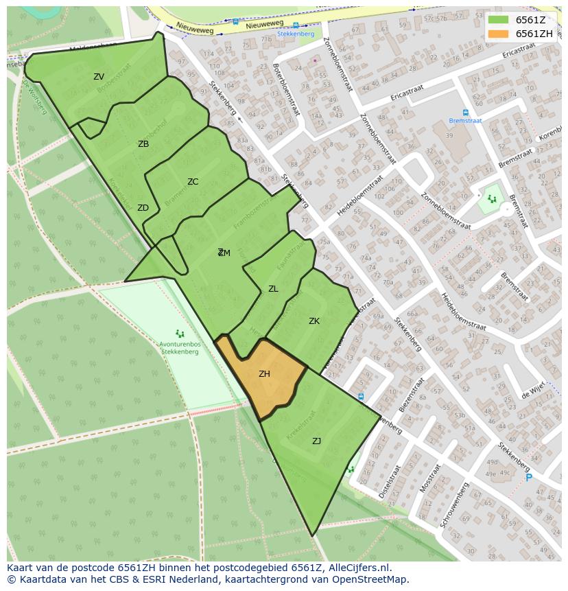 Afbeelding van het postcodegebied 6561 ZH op de kaart.