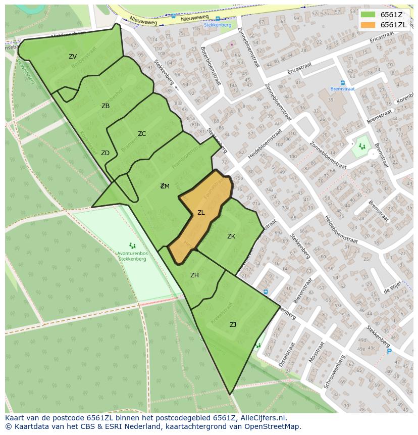 Afbeelding van het postcodegebied 6561 ZL op de kaart.