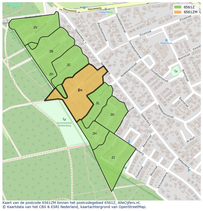 Afbeelding van het postcodegebied 6561 ZM op de kaart.