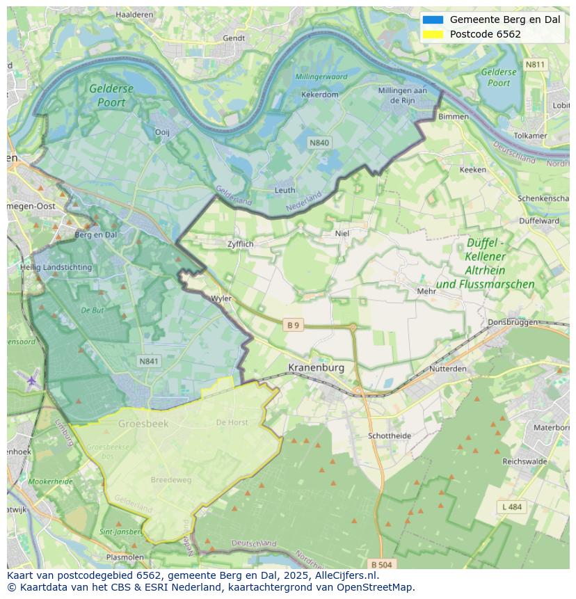 Afbeelding van het postcodegebied 6562 op de kaart.