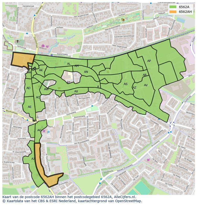 Afbeelding van het postcodegebied 6562 AH op de kaart.